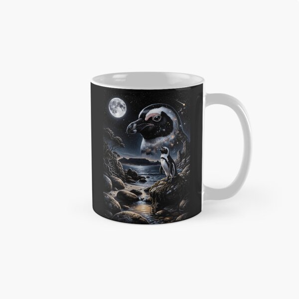 Item preview, Cosmic Penguin Howling At Moon Night Sky Ocean Art designed and sold by d247.