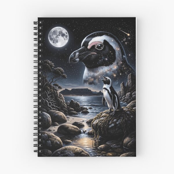 Item preview, Cosmic Penguin Howling At Moon Night Sky Ocean Art designed and sold by d247.