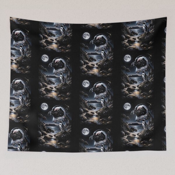 Item preview, Cosmic Penguin Howling At Moon Night Sky Ocean Art designed and sold by d247.