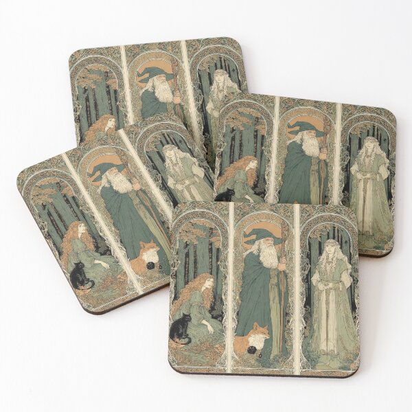 Item preview, Celtic Forest Triptych Art Nouveau Wizard & Goddesses designed and sold by ExpressoJungle.
