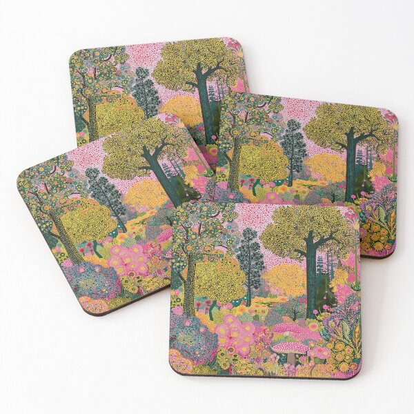 Item preview, Bright Neon Pink and Green Forest with Polka Dots designed and sold by Neika Shimm Designs.