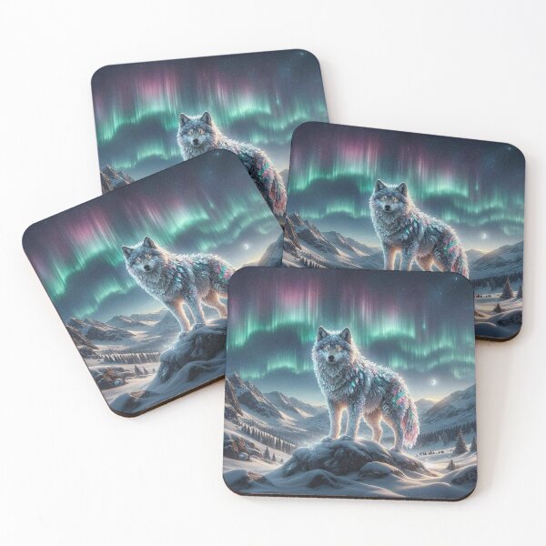 Item preview, Iridescent Wolf under Aurora – Mystical Fantasy Art designed and sold by Dogandesighn.