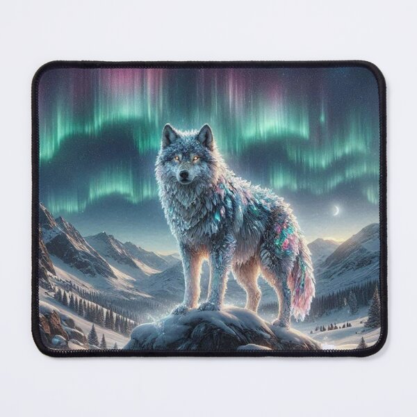 Item preview, Iridescent Wolf under Aurora – Mystical Fantasy Art designed and sold by Dogandesighn.