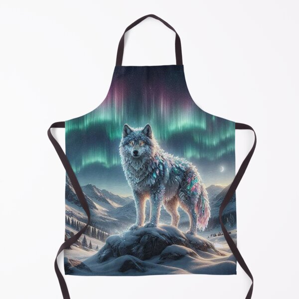 Item preview, Iridescent Wolf under Aurora – Mystical Fantasy Art designed and sold by Dogandesighn.