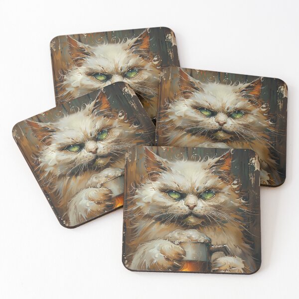 Item preview, Beer and Green Eyes White Cat designed and sold by Erika Kaisersot.