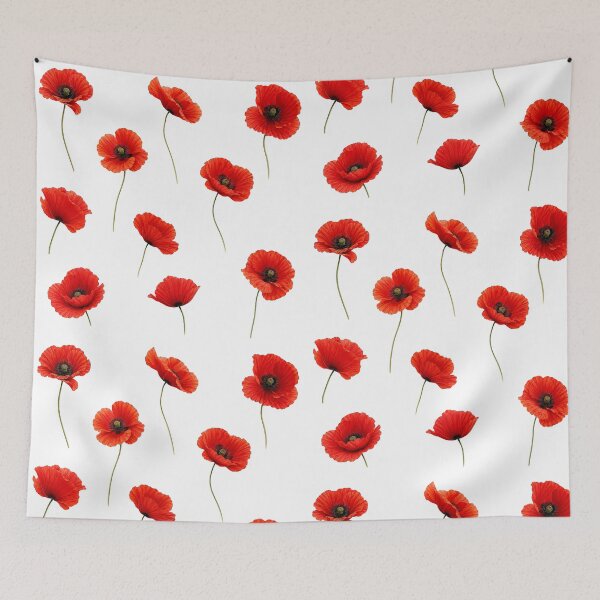 Item preview, Red Poppy Flowers Botanical Floral Pattern designed and sold by PnrArtDesign.
