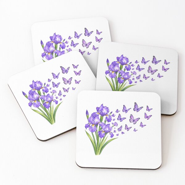 Item preview, Purple Iris Butterflies Botanical Floral Watercolor Nature designed and sold by Moizento.