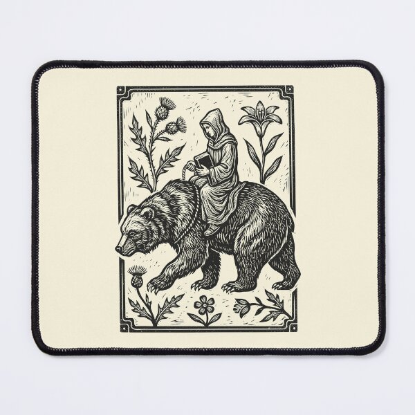 Item preview, Medieval Monk Grizzly Bear Rider Renaissance Linocut  designed and sold by Y-Vibes.