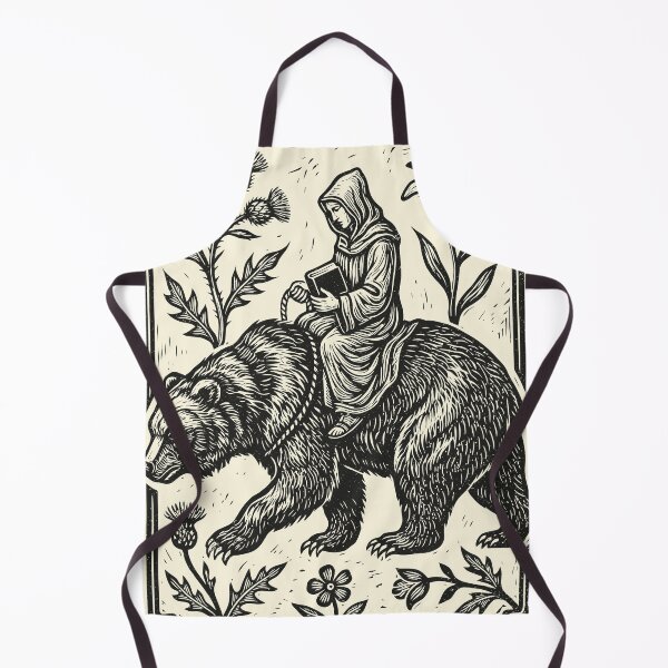 Item preview, Medieval Monk Grizzly Bear Rider Renaissance Linocut designed and sold by Y-Vibes.