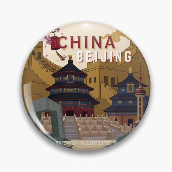 Item preview, Beijing China Travel Poster | Vintage-Inspired Temple of Heaven, Great Wall & Skyline Illustration designed and sold by Magic Love Art Print.