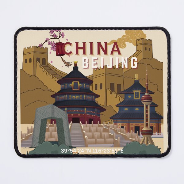 Item preview, Beijing China Travel Poster | Vintage-Inspired Temple of Heaven, Great Wall & Skyline Illustration designed and sold by Magic Love Art Print.