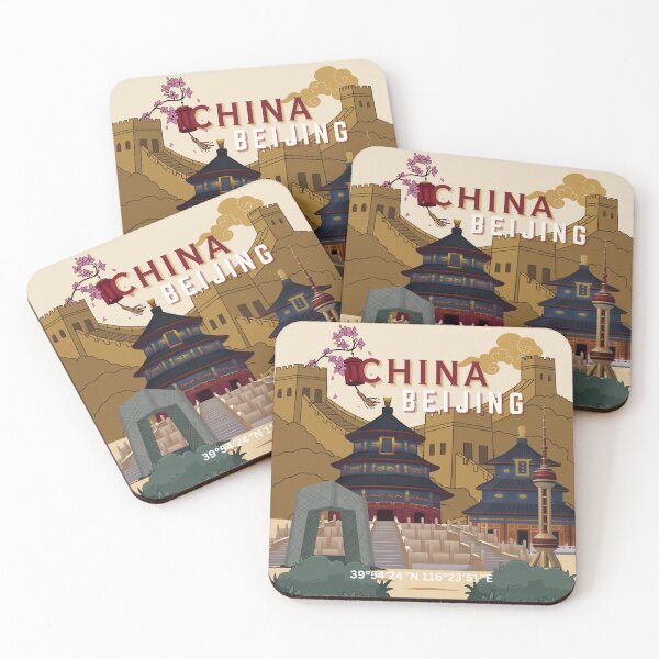 Item preview, Beijing China Travel Poster | Vintage-Inspired Temple of Heaven, Great Wall & Skyline Illustration designed and sold by Magic Love Art Print.