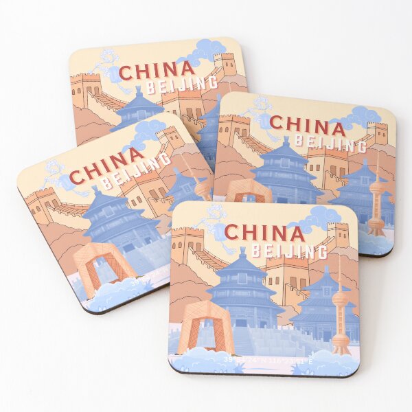 Item preview, Beijing China Travel Poster | Pastel Blue & Peach Cityscape Illustration Art designed and sold by Magic Love Art Print.
