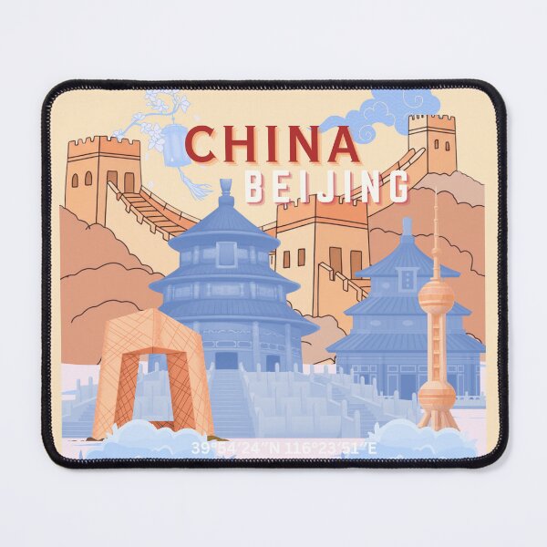 Item preview, Beijing China Travel Poster | Pastel Blue & Peach Cityscape Illustration Art designed and sold by Magic Love Art Print.