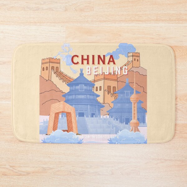 Item preview, Beijing China Travel Poster | Pastel Blue & Peach Cityscape Illustration Art designed and sold by Magic Love Art Print.