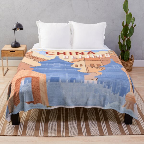 Item preview, Beijing China Travel Poster | Pastel Blue & Peach Cityscape Illustration Art designed and sold by Magic Love Art Print.