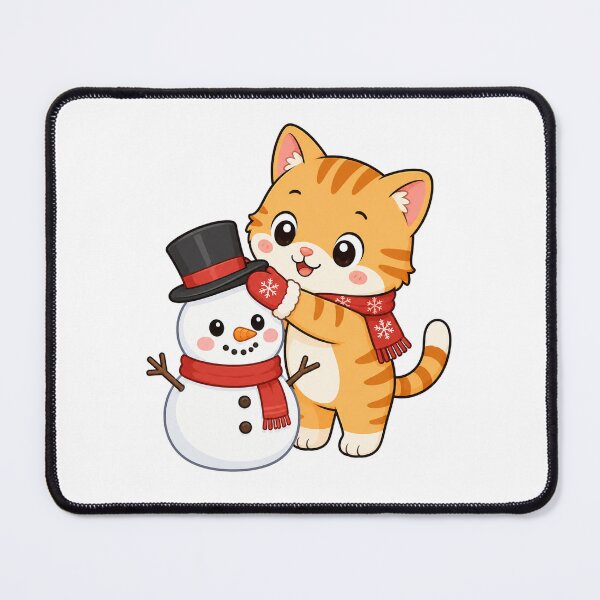 Item preview, Cute Cat Building Snowman Kawaii Cartoon Winter Design designed and sold by Seculinator.