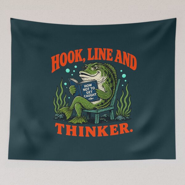 Item preview, Hook Line and Thinker Funny Fishing Pun designed and sold by Anyshca.