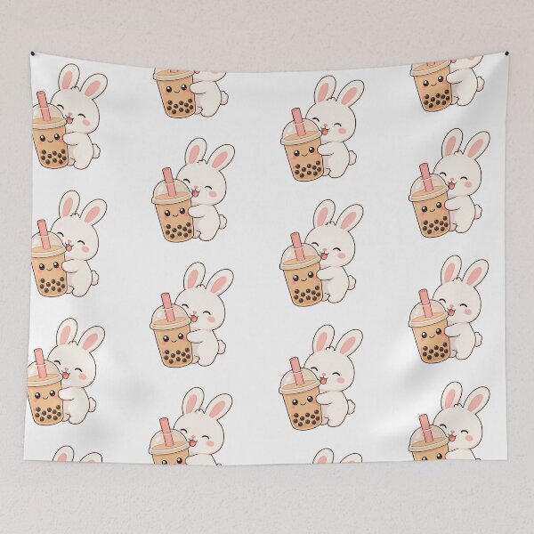 Item preview, Cute Bunny Hugging Bubble Tea Kawaii Cartoon Boba Design designed and sold by Seculinator.