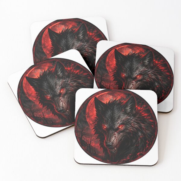 Item preview, Black Wolf with Glowing Red Eyes Under Blood Moon designed and sold by PatternFly.