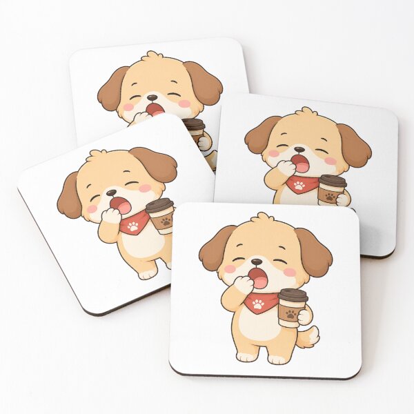 Item preview, Cute Sleepy Puppy Holding Coffee Kawaii Cartoon Cozy Morning Design designed and sold by Seculinator.