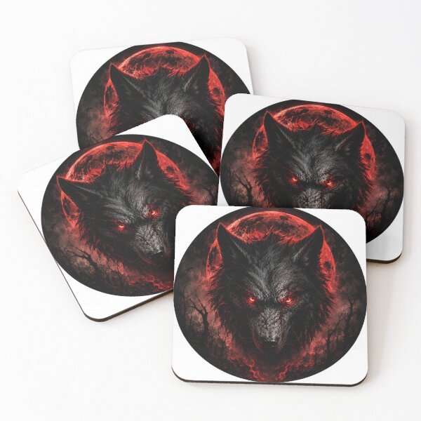 Item preview, Black Wolf with Glowing Red Eyes Under Blood Moon designed and sold by PatternFly.