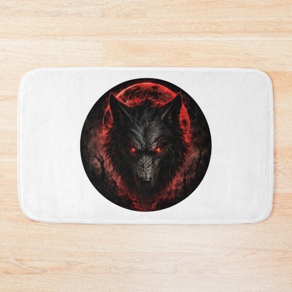 Item preview, Black Wolf with Glowing Red Eyes Under Blood Moon designed and sold by PatternFly.