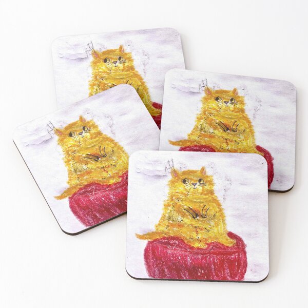 Item preview, Fluffy Ginger Cat Sitting on a Red Ottoman designed and sold by MagicYana.