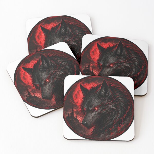 Item preview, Black Wolf with Glowing Red Eyes Under Blood Moon designed and sold by PatternFly.
