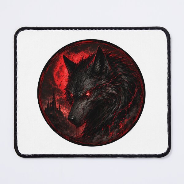 Item preview, Black Wolf with Glowing Red Eyes Under Blood Moon designed and sold by PatternFly.