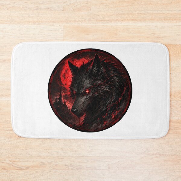 Item preview, Black Wolf with Glowing Red Eyes Under Blood Moon designed and sold by PatternFly.