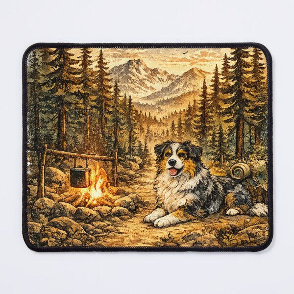 Item preview, Australian Shepherd Camping Dog Lover Vintage Outdoor Sticker designed and sold by Golden Era Studio.