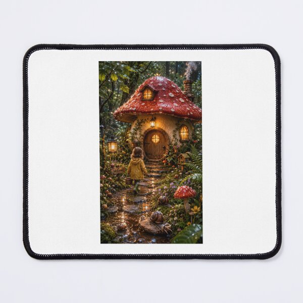 Item preview, Mushroom House After Rain Storybook Cottagecore Art designed and sold by TaiwoDesigns.
