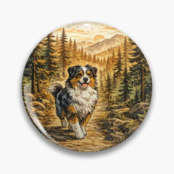 Item preview, Australian Shepherd Forest Hiking Vintage Dog Lover Design designed and sold by Golden Era Studio.