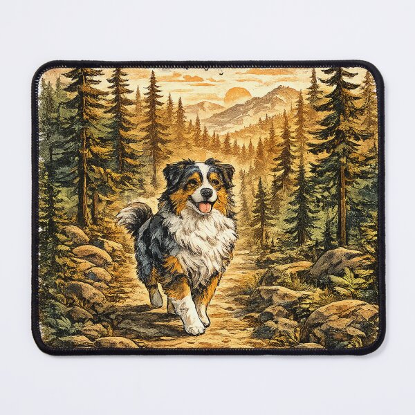 Item preview, Australian Shepherd Forest Hiking Vintage Dog Lover Design designed and sold by Golden Era Studio.