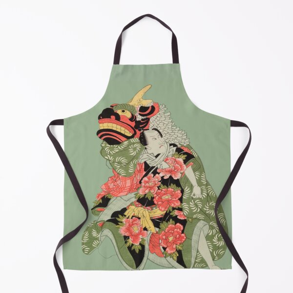 Item preview, Japanese Kabuki Actor - Modern Ukiyo-e Portrait - Japandi, sage green designed and sold by Black Swallow.