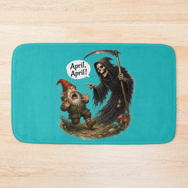 Item preview, April, April! Terrified Gnome Meets Grim Reaper – Funny German April Fool Joke designed and sold by Alpine-Ink.