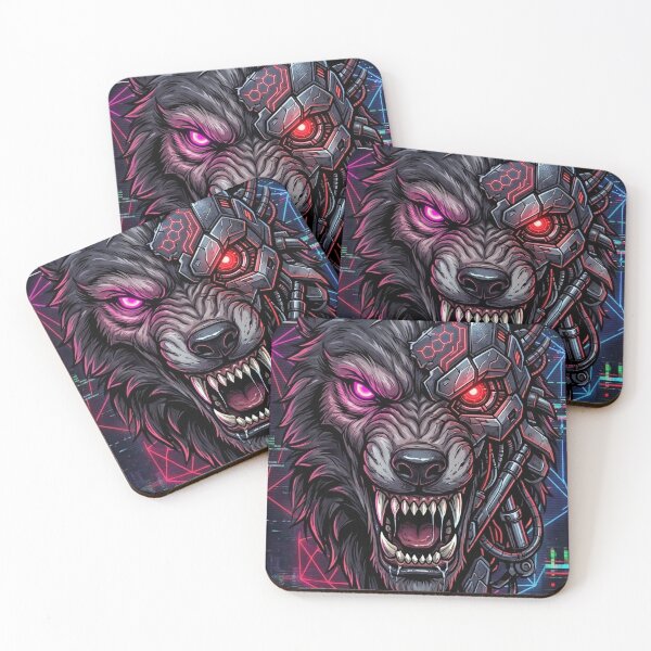 Item preview, Menacing Cyber Wolf Cyborg Head Neon Mascot designed and sold by Pandora´s Box.