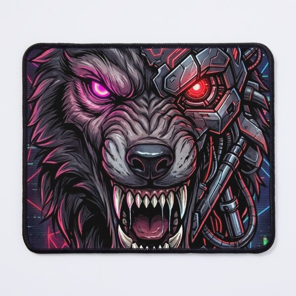 Item preview, Menacing Cyber Wolf Cyborg Head Neon Mascot designed and sold by Pandora´s Box.