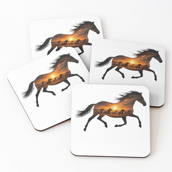 Item preview, Galloping Horse Double Exposure Wild Horses Sunset Landscape Art designed and sold by OTSC.