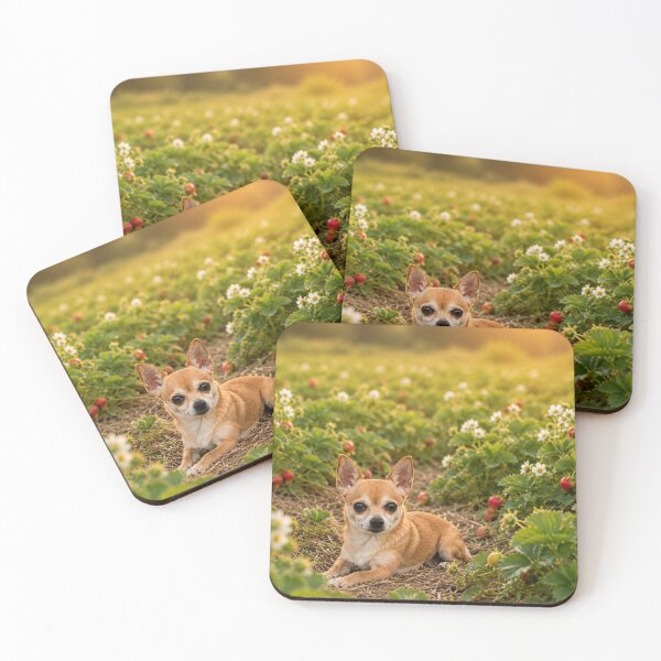 Item preview, A small chihuahua rests in a strawberry field. designed and sold by Animal Passion Designs.