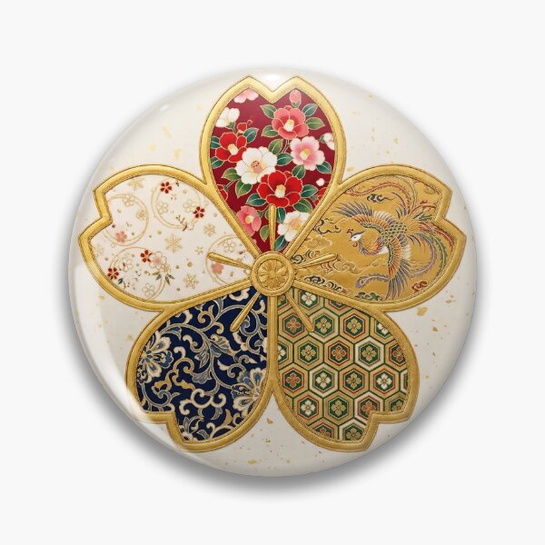 Item preview, Kizuna — Japanese Cherry Blossom Crest Art Print | Camellia & Phoenix Kamon Pattern designed and sold by KimonoKotoba.