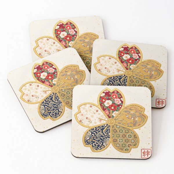Item preview, Kizuna — Japanese Cherry Blossom Crest Art Print | Camellia & Phoenix Kamon Pattern designed and sold by KimonoKotoba.