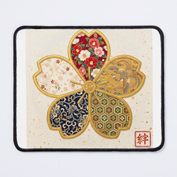 Item preview, Kizuna — Japanese Cherry Blossom Crest Art Print | Camellia & Phoenix Kamon Pattern designed and sold by KimonoKotoba.