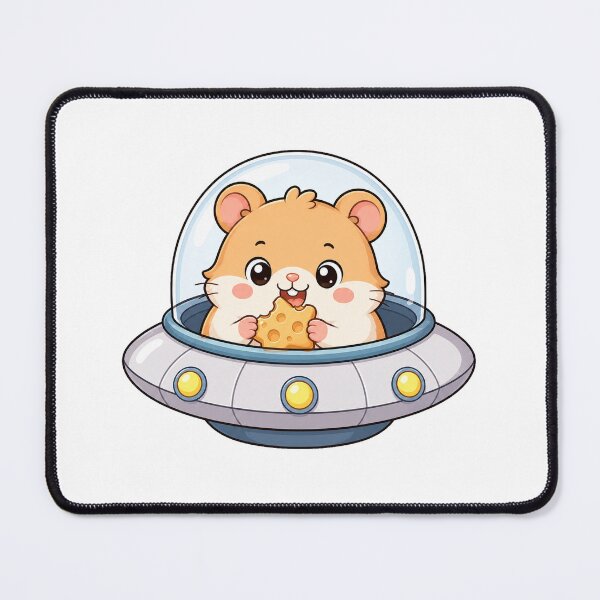 Item preview, Cute Hamster in UFO Eating Cheese Kawaii Cartoon Space Design designed and sold by Seculinator.