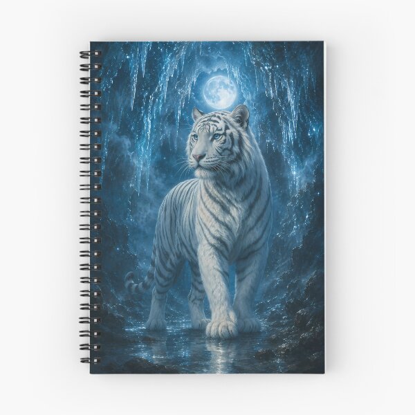 Item preview, Majestic White Tiger Under Moonlight | Blue Fantasy Forest Wildlife Art designed and sold by ManJiangHong.