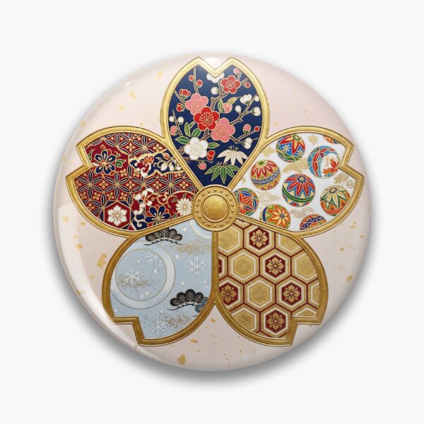 Item preview, Sakura — Japanese Cherry Blossom Crest Art Print | Plum Blossom & Temari Kamon Pattern designed and sold by KimonoKotoba.