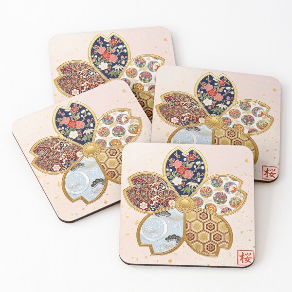 Item preview, Sakura — Japanese Cherry Blossom Crest Art Print | Plum Blossom & Temari Kamon Pattern designed and sold by KimonoKotoba.