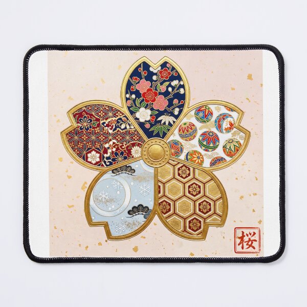 Item preview, Sakura — Japanese Cherry Blossom Crest Art Print | Plum Blossom & Temari Kamon Pattern designed and sold by KimonoKotoba.