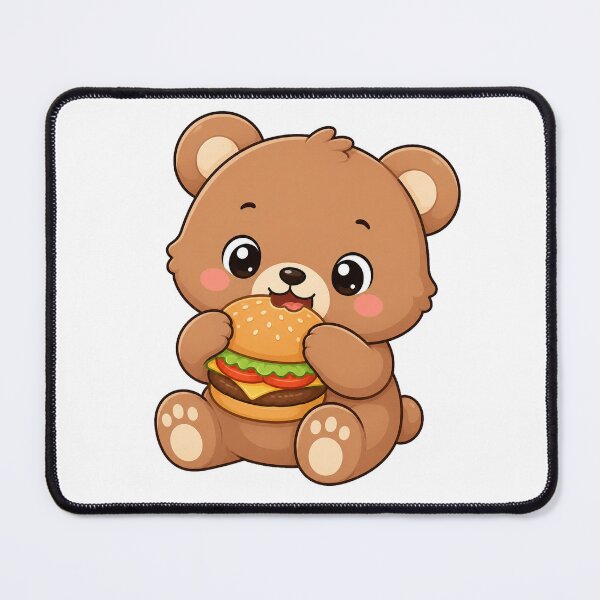 Item preview, Cute Bear Eating Cheeseburger Kawaii Cartoon Fast Food Design designed and sold by Seculinator.